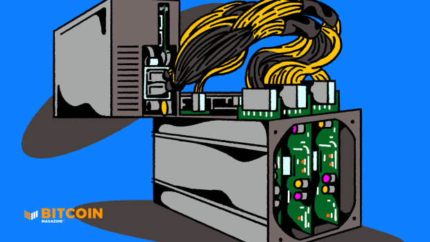 A bitcoin mining rig with connected power supply unit (bitcoin miner)
