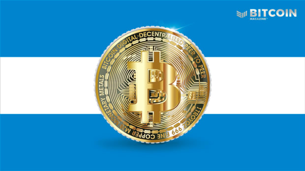 El Salvador bitcoin coin logo over the flag top photo.