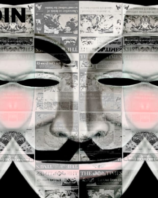 Satoshi Nakamoto, pseudonymous founder of Bitcoin and its Genesis Block, is often depicting with a Guy Fawkes mask top photo.