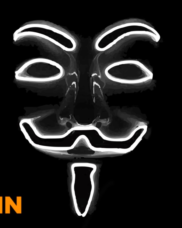 Satoshi Nakamoto, pseudonymous (not anonymous) founder of Bitcoin and its Genesis Block, is often depicting with a Guy Fawkes mask top photo.