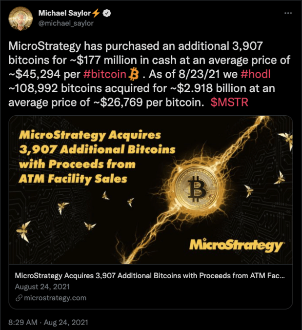 Michael Saylor’s MicroStrategy Buys 3,907 More Bitcoin as Total Investment Nears $3 Billion