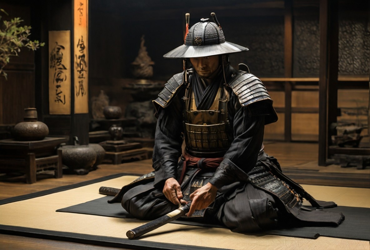 default a samourai kneeling on a mat 1