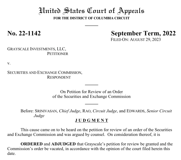 Grayscale Wins Its Lawsuit Against The SEC Over Converting Its Fund To A Spot Bitcoin ETF