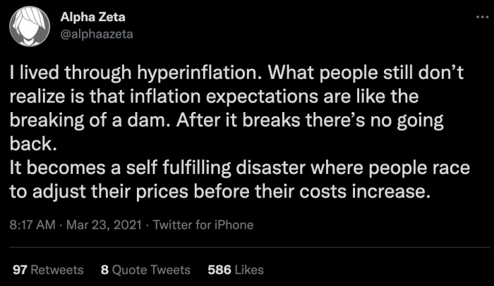 "Weimar tecken" att fiat-pengarsystemet går in i hyperinflationsområdet fortsätter att dyka upp, vilket gör fallet för bitcoin.