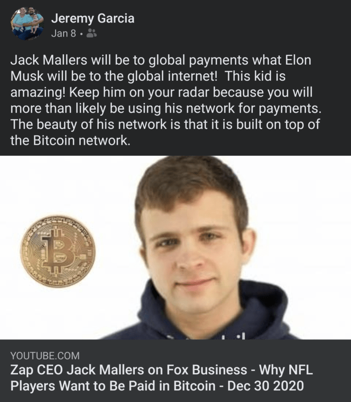 Jack Mallers grève le message sur Facebook