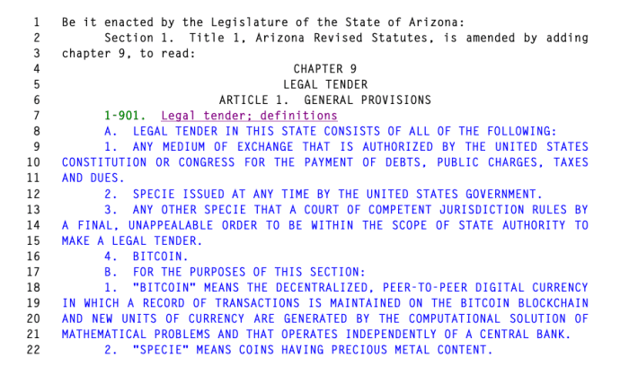 Skärmdump av lagförslaget presenterat av senator Rogers.  Källa: Arizona Legislature.
