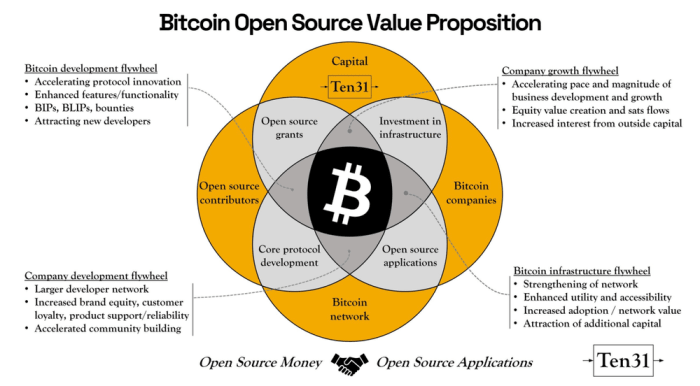 Bitcoin, ett penningsystem med öppen källkod, kan överdriva utvecklingsprojekt med öppen källkod och vice versa.