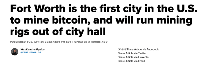 Fort Worth starting to mine bitcoin opens the door for more municipalities to put bitcoin mining proceeds into a permanent fund for future use.