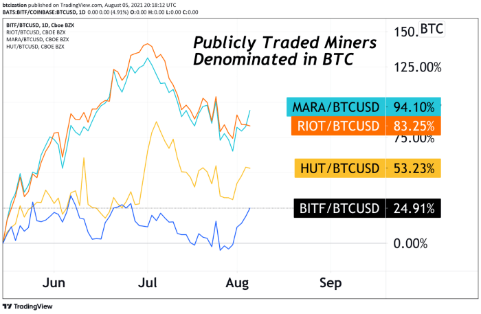 Publicly-Traded Miners Denominated In BTC Since May 2021