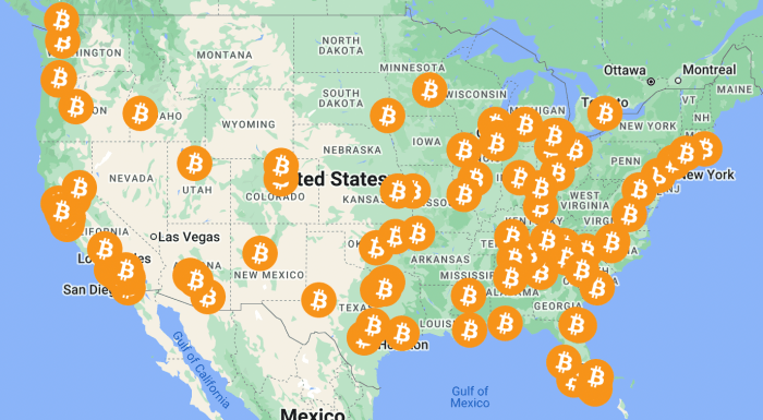 a map of bitcoin meetups across America