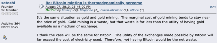 Satoshi Nakamoto on the costs of bitcoin mining bitcoin talk forum