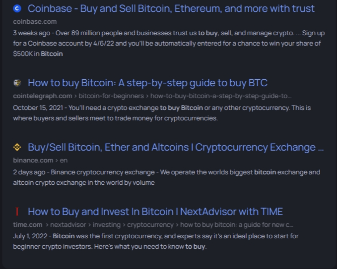 liste google des resultats pour acheter du bitcoin