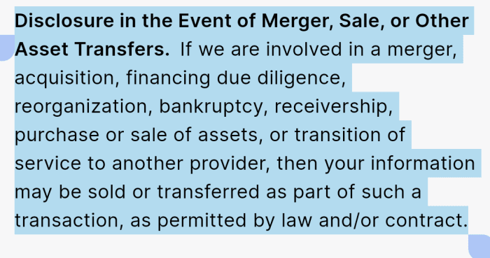 ftx disclosure in the event of a sale or merger