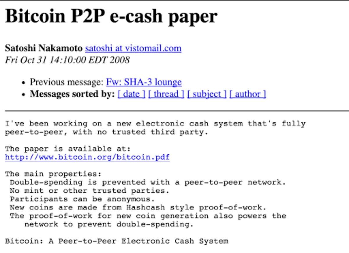 Bitcoin P2P E-Cash Paper Mailing List