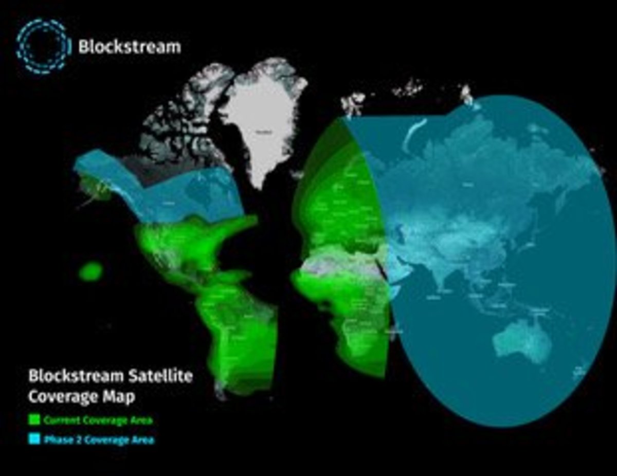 Blockstream Satellite Phase1+2 Coverage Areas