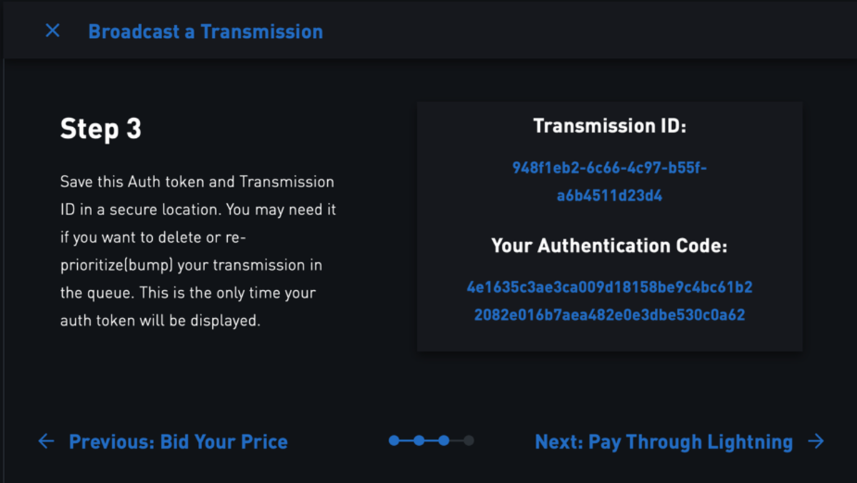 For verification purposes, you receive an ID and an authentication code that you can use in the “Manage Transmission” section.