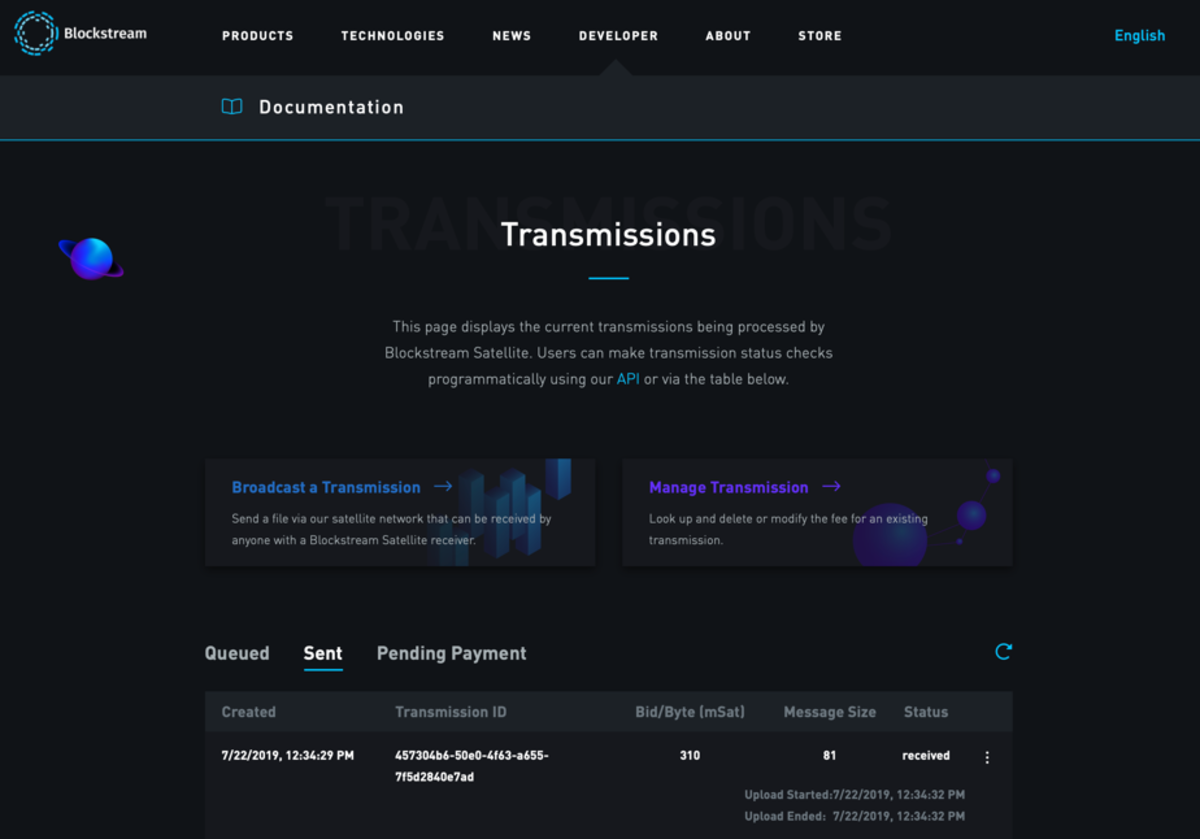 This is the simple interface which Blockstream offers to satellite communication enthusiasts.