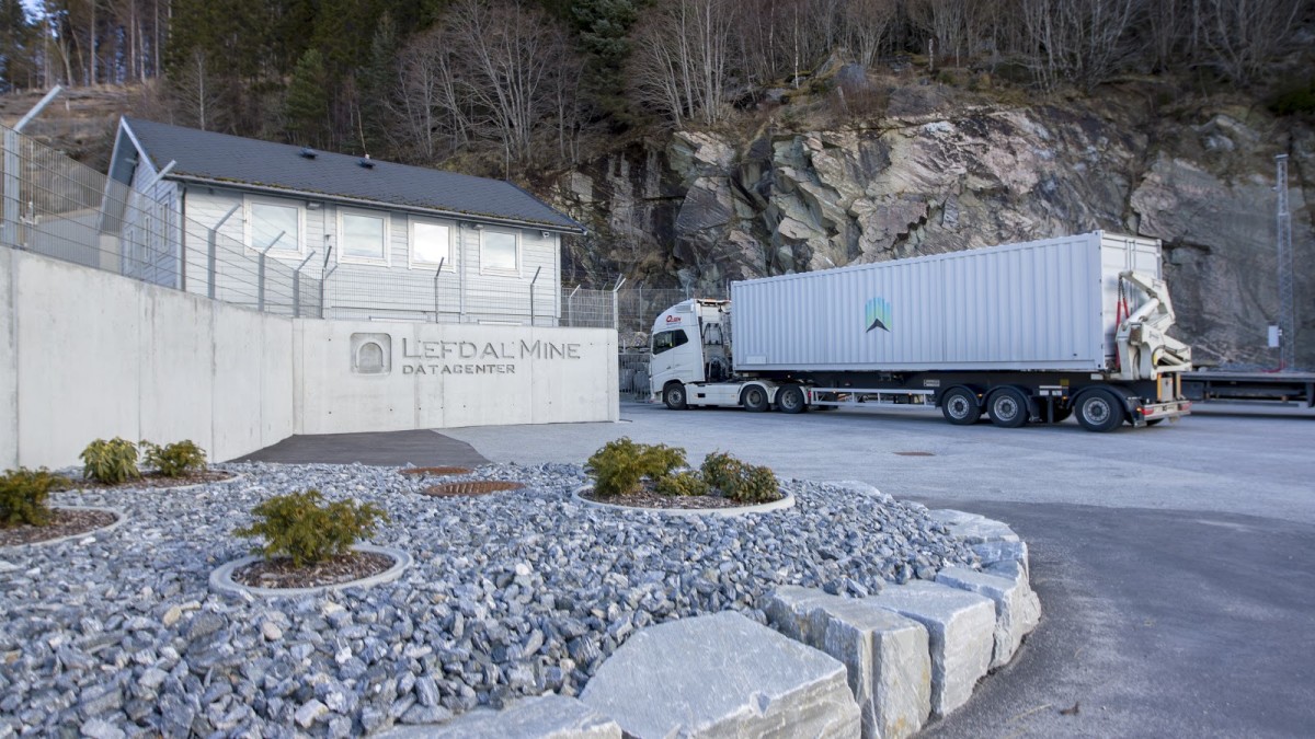 Lefdal Mine Data Center, featured with a Northern Bitcoin shipping container