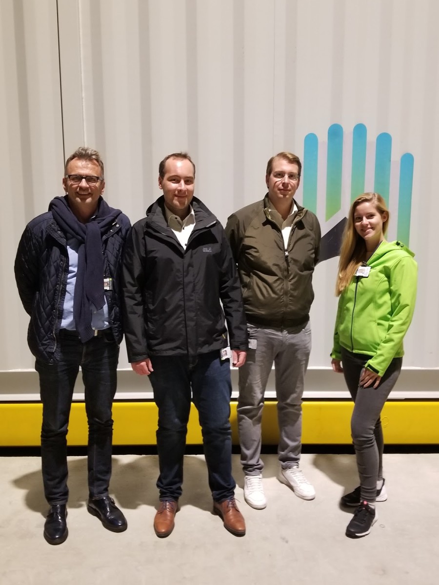 Northern Bitcoin's core team who accompanied us in Norway, standing front of a shipping container: (from left to right) Dr. Hans Joachim Dürr, Moritz Jäger, Mathis Schultz, and Marieke Garrels.