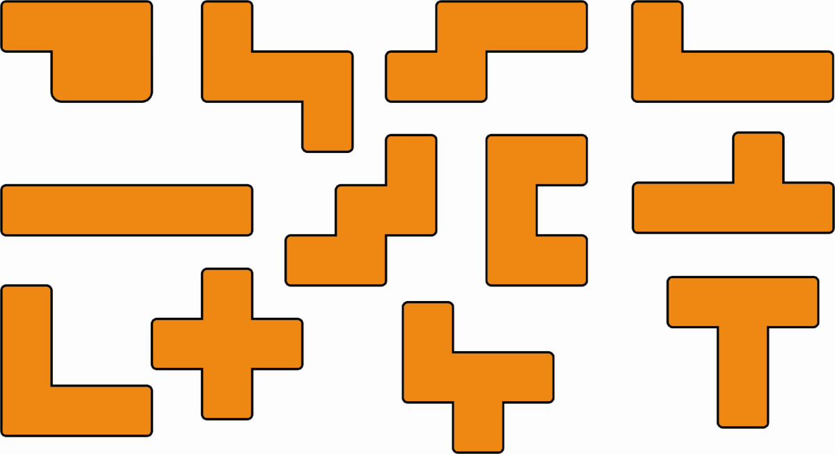 Figure 1: the 12 different pentominoes