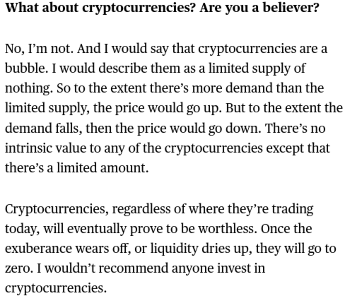 image describing cryptocurrencies as a bad bubble excerpt.