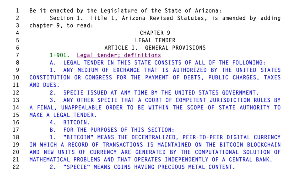 Screenshot of the bill presented by Sen. Rogers. Source: Arizona Legislature.