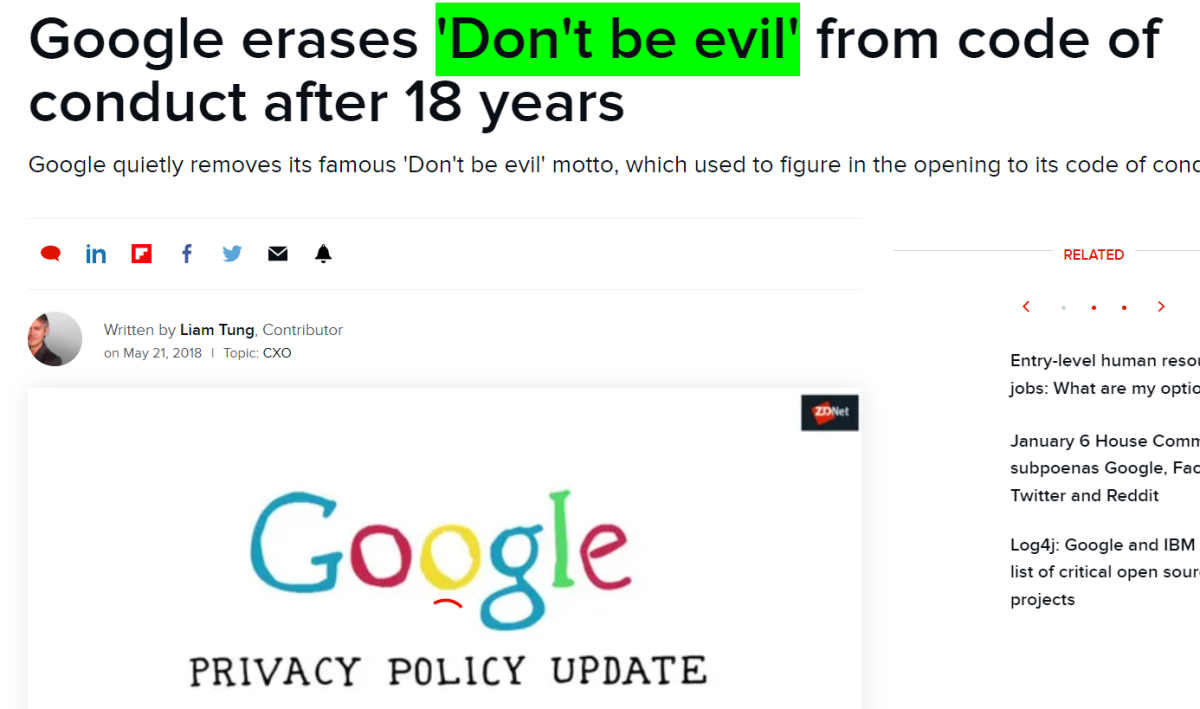 google erases don't be evil