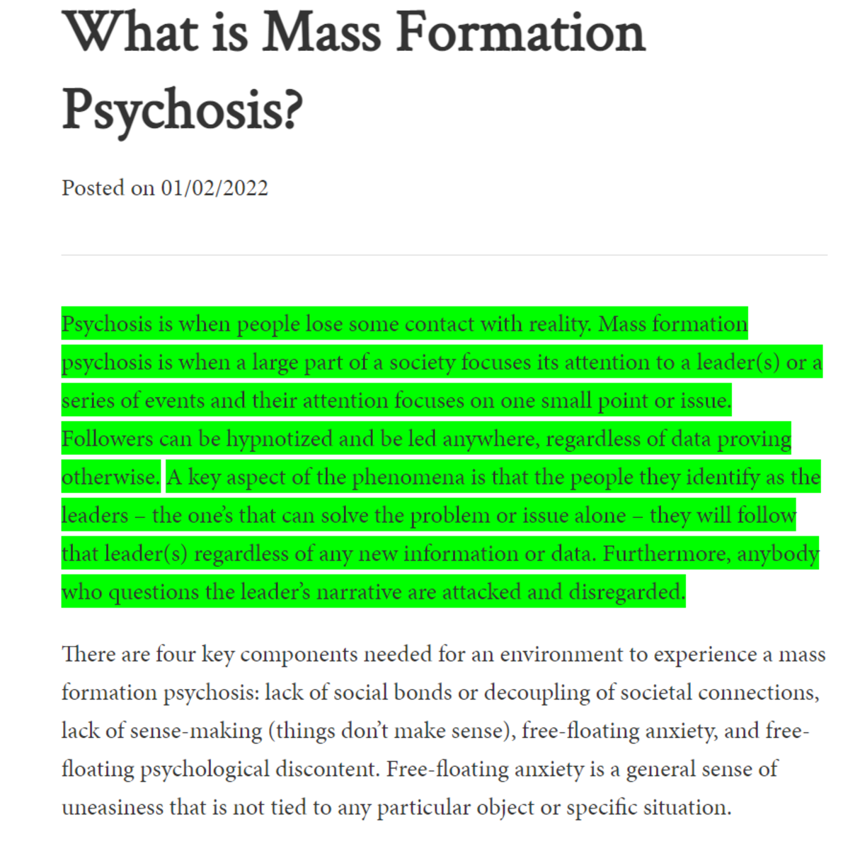 what is mass formation psychosis