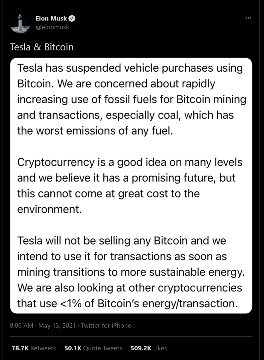 In a recent tweet explaining why Tesla would no longer accept bitcoin, Elon Musk displayed a poor understanding of Bitcoin’s energy use.