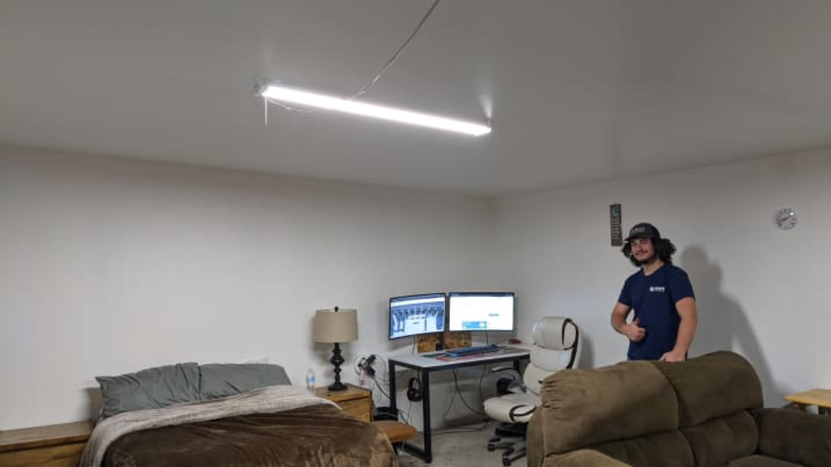 Nick Sears in his room on-site at the SCATE Ventures mining farm in Dallesport, Washington. Source