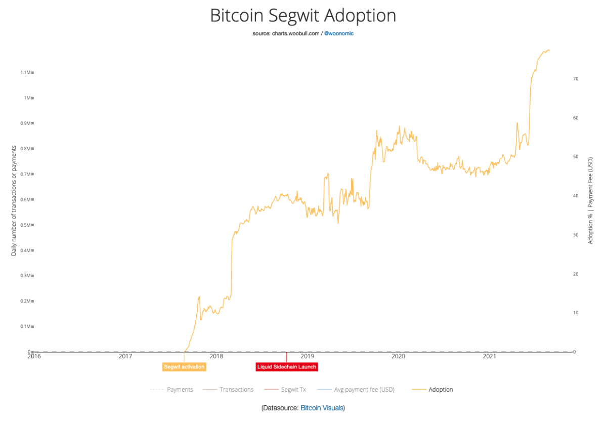 Figure 3: Bitcoin Segwit adoption (Source).
