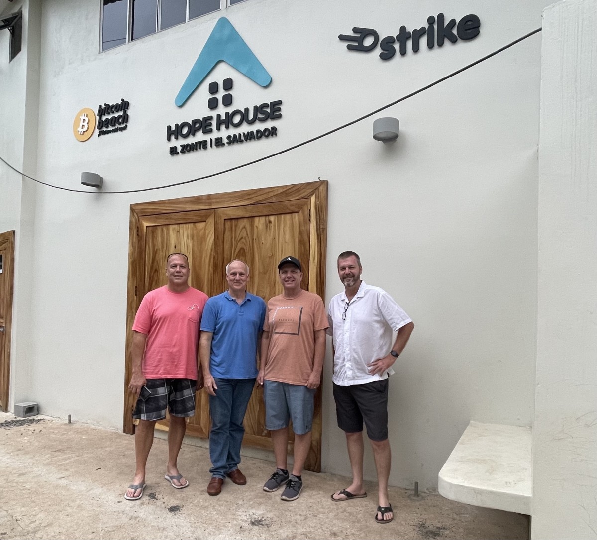 From left to right: Michael Bata (COO of ECI Development), Mike Cobb (CEO of ECI Development), Mike Peterson (founder and visionary behind Bitcoin Beach), Patrick Hiebert (CDO of ECI Development)