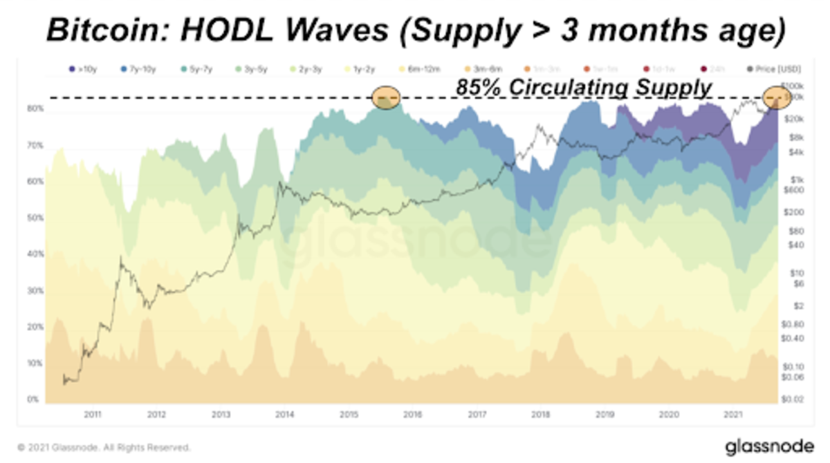 Bitcoin: HODL Waves, Supply Active Greater Than Three Months