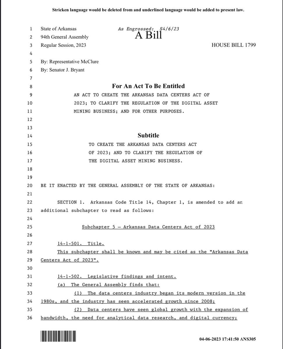Arkansas House And Senate Pass Bill Protecting Right To Mine Bitcoin