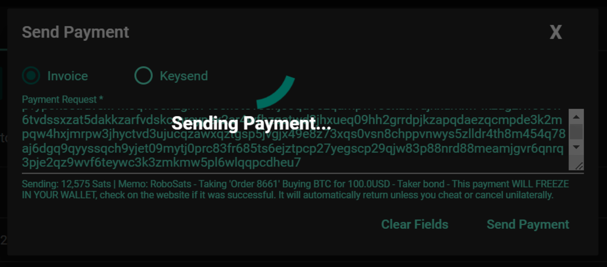 sending payment Robosats