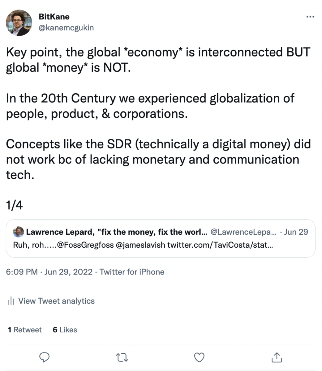 bitkane tweet about global money