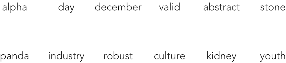 example of 12 words