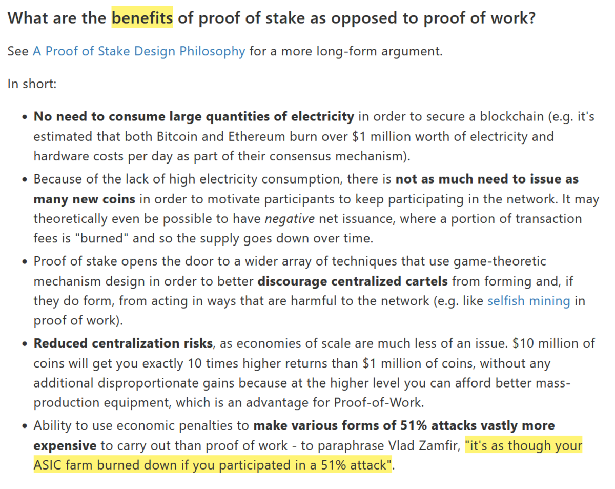 A technical and in-depth analysis of the trade-offs that Ethereum’s consensus mechanism makes in its switch to proof-of-stake and how proof-of-work differs.