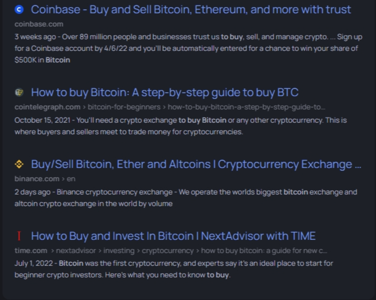 google list of results to buy bitcoin