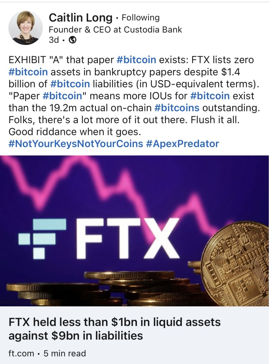 Caitlin long on ftx collapse bitcoin