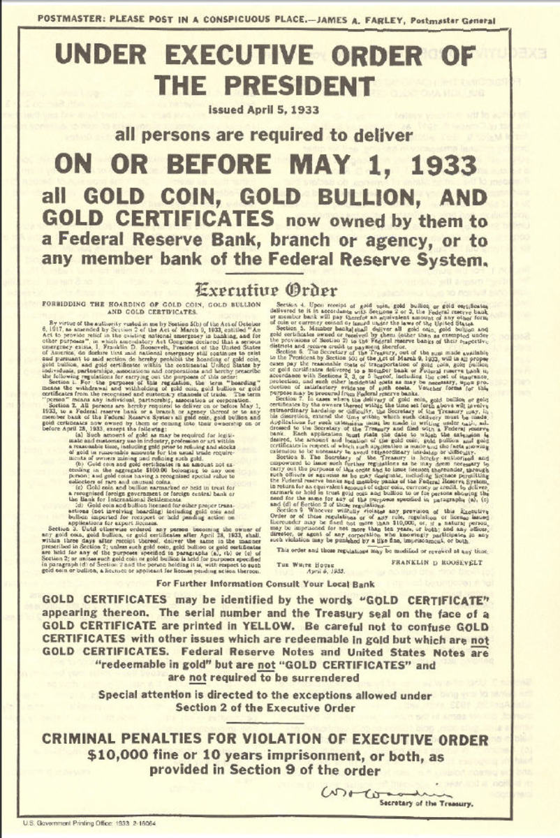 Executive Order 6102, 5 April 1933