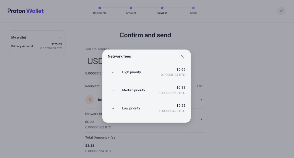 Selecting a network fee