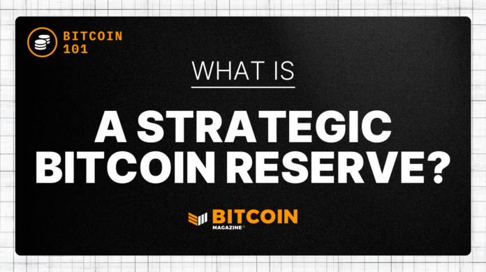 Strategic bitcoin reserve featured image. black background, large white font.