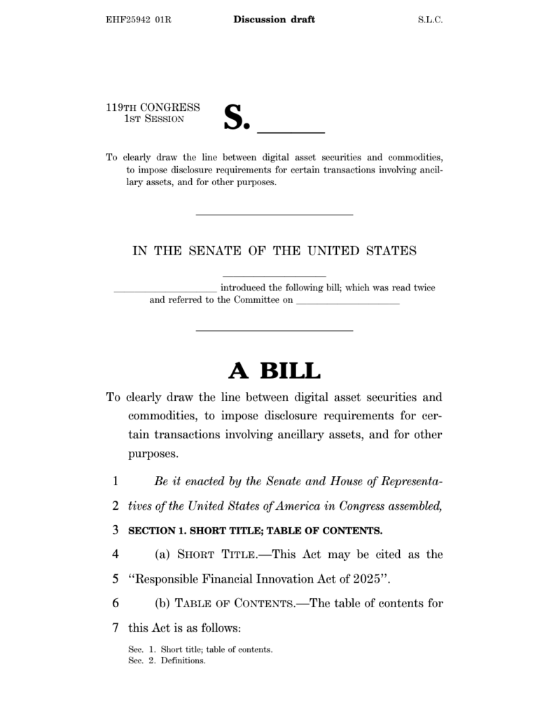 New CLARITY Act Draft Could Shield Bitcoin and Crypto Developers From Past Liability 1 US Senate Banking Committee CLARITY Draft Sept 2025